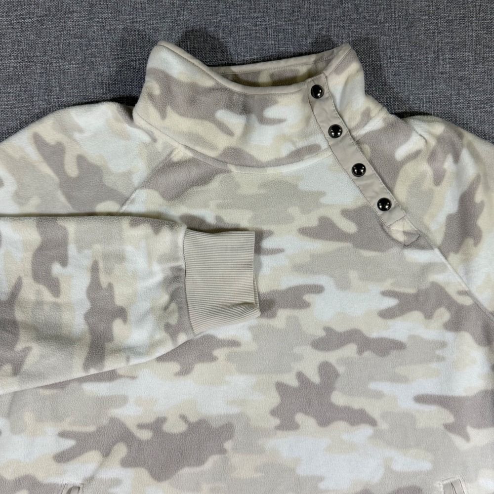Green Tea Beige Camo Fleece Snap Neck Pullover Womens XXL Khaki Gorpcore Utility